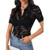 image:imageLYANER Womens Lace Tops Button Up Sexy Short Sleeve Shirt Dressy Casual Sheer Top Collared BlouseBlack