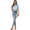image:imageLYANER Womens Lace Tops Button Up Sexy Short Sleeve Shirt Dressy Casual Sheer Top Collared BlouseBlue