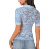image:imageLYANER Womens Lace Tops Button Up Sexy Short Sleeve Shirt Dressy Casual Sheer Top Collared BlouseBlue