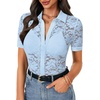 image:imageLYANER Womens Lace Tops Button Up Sexy Short Sleeve Shirt Dressy Casual Sheer Top Collared BlouseBlue