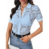 image:imageLYANER Womens Lace Tops Button Up Sexy Short Sleeve Shirt Dressy Casual Sheer Top Collared BlouseBlue