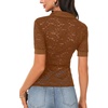 image:imageLYANER Womens Lace Tops Button Up Sexy Short Sleeve Shirt Dressy Casual Sheer Top Collared BlouseCaramel