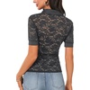 image:imageLYANER Womens Lace Tops Button Up Sexy Short Sleeve Shirt Dressy Casual Sheer Top Collared BlouseDeep Grey