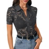 image:imageLYANER Womens Lace Tops Button Up Sexy Short Sleeve Shirt Dressy Casual Sheer Top Collared BlouseDeep Grey