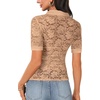 image:imageLYANER Womens Lace Tops Button Up Sexy Short Sleeve Shirt Dressy Casual Sheer Top Collared BlouseKhaki
