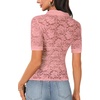 image:imageLYANER Womens Lace Tops Button Up Sexy Short Sleeve Shirt Dressy Casual Sheer Top Collared BlouseLight Pink