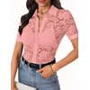 image:imageLYANER Womens Lace Tops Button Up Sexy Short Sleeve Shirt Dressy Casual Sheer Top Collared BlouseLight Pink