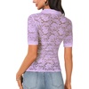 image:imageLYANER Womens Lace Tops Button Up Sexy Short Sleeve Shirt Dressy Casual Sheer Top Collared BlouseLight Purple