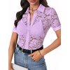 image:imageLYANER Womens Lace Tops Button Up Sexy Short Sleeve Shirt Dressy Casual Sheer Top Collared BlouseLight Purple