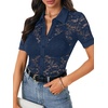 image:imageLYANER Womens Lace Tops Button Up Sexy Short Sleeve Shirt Dressy Casual Sheer Top Collared BlouseNavy