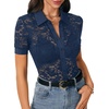 image:imageLYANER Womens Lace Tops Button Up Sexy Short Sleeve Shirt Dressy Casual Sheer Top Collared BlouseNavy