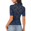 image:imageLYANER Womens Lace Tops Button Up Sexy Short Sleeve Shirt Dressy Casual Sheer Top Collared BlouseNavy