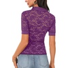 image:imageLYANER Womens Lace Tops Button Up Sexy Short Sleeve Shirt Dressy Casual Sheer Top Collared BlousePurple