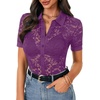 image:imageLYANER Womens Lace Tops Button Up Sexy Short Sleeve Shirt Dressy Casual Sheer Top Collared BlousePurple