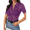 image:imageLYANER Womens Lace Tops Button Up Sexy Short Sleeve Shirt Dressy Casual Sheer Top Collared BlousePurple