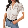 image:imageLYANER Womens Lace Tops Button Up Sexy Short Sleeve Shirt Dressy Casual Sheer Top Collared BlouseSolid White