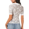 image:imageLYANER Womens Lace Tops Button Up Sexy Short Sleeve Shirt Dressy Casual Sheer Top Collared BlouseSolid White