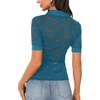 image:imageLYANER Womens Lace Tops Button Up Sexy Short Sleeve Shirt Dressy Casual Sheer Top Collared BlouseTeal