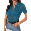 image:imageLYANER Womens Lace Tops Button Up Sexy Short Sleeve Shirt Dressy Casual Sheer Top Collared BlouseTeal
