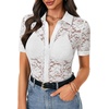 image:imageLYANER Womens Lace Tops Button Up Sexy Short Sleeve Shirt Dressy Casual Sheer Top Collared BlouseWhite