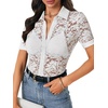 image:imageLYANER Womens Lace Tops Button Up Sexy Short Sleeve Shirt Dressy Casual Sheer Top Collared BlouseWhite
