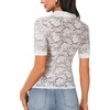 image:imageLYANER Womens Lace Tops Button Up Sexy Short Sleeve Shirt Dressy Casual Sheer Top Collared BlouseWhite