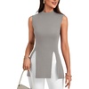 image:imageLYANER Womens Mock Neck Tank Top Sleeveless Split Hem Slim Fit Longline Shirt TopsLight Gray