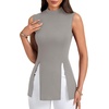 image:imageLYANER Womens Mock Neck Tank Top Sleeveless Split Hem Slim Fit Longline Shirt TopsLight Gray
