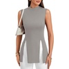 image:imageLYANER Womens Mock Neck Tank Top Sleeveless Split Hem Slim Fit Longline Shirt TopsLight Gray
