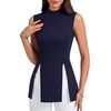 image:imageLYANER Womens Mock Neck Tank Top Sleeveless Split Hem Slim Fit Longline Shirt TopsNavy Blue