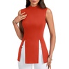 image:imageLYANER Womens Mock Neck Tank Top Sleeveless Split Hem Slim Fit Longline Shirt TopsSolid Red