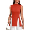 image:imageLYANER Womens Mock Neck Tank Top Sleeveless Split Hem Slim Fit Longline Shirt TopsSolid Red