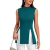 image:imageLYANER Womens Mock Neck Tank Top Sleeveless Split Hem Slim Fit Longline Shirt TopsTeal Blue