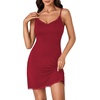 image:imageLYANER Womens Nightgown Sexy Lace Sleepwear V Neck Full Slip Chemise Lingerie Night Gowns Babydoll SleepshirtWine Red