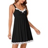 image:imageLYANER Womens Nightgown Sexy Sleeveless Babydoll Lingerie V Neck Lace Chemise Sleepwear NightdressBlack