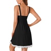 image:imageLYANER Womens Nightgown Sexy Sleeveless Babydoll Lingerie V Neck Lace Chemise Sleepwear NightdressBlack