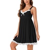 image:imageLYANER Womens Nightgown Sexy Sleeveless Babydoll Lingerie V Neck Lace Chemise Sleepwear NightdressBlack