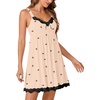 image:imageLYANER Womens Nightgown Sexy Sleeveless Babydoll Lingerie V Neck Lace Chemise Sleepwear NightdressBow Print