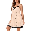 image:imageLYANER Womens Nightgown Sexy Sleeveless Babydoll Lingerie V Neck Lace Chemise Sleepwear NightdressBow Print