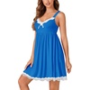 image:imageLYANER Womens Nightgown Sexy Sleeveless Babydoll Lingerie V Neck Lace Chemise Sleepwear NightdressBright Blue