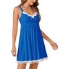 image:imageLYANER Womens Nightgown Sexy Sleeveless Babydoll Lingerie V Neck Lace Chemise Sleepwear NightdressBright Blue