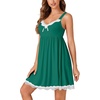 image:imageLYANER Womens Nightgown Sexy Sleeveless Babydoll Lingerie V Neck Lace Chemise Sleepwear NightdressDark Green