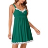 image:imageLYANER Womens Nightgown Sexy Sleeveless Babydoll Lingerie V Neck Lace Chemise Sleepwear NightdressDark Green