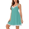 image:imageLYANER Womens Nightgown Sexy Sleeveless Babydoll Lingerie V Neck Lace Chemise Sleepwear NightdressGreen