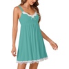 image:imageLYANER Womens Nightgown Sexy Sleeveless Babydoll Lingerie V Neck Lace Chemise Sleepwear NightdressGreen