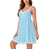 image:imageLYANER Womens Nightgown Sexy Sleeveless Babydoll Lingerie V Neck Lace Chemise Sleepwear NightdressLight Blue
