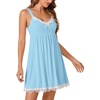 image:imageLYANER Womens Nightgown Sexy Sleeveless Babydoll Lingerie V Neck Lace Chemise Sleepwear NightdressLight Blue