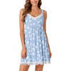 image:imageLYANER Womens Nightgown Sexy Sleeveless Babydoll Lingerie V Neck Lace Chemise Sleepwear NightdressLight Bluewhite Print