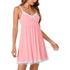 image:imageLYANER Womens Nightgown Sexy Sleeveless Babydoll Lingerie V Neck Lace Chemise Sleepwear NightdressLight Pink