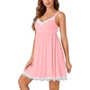 image:imageLYANER Womens Nightgown Sexy Sleeveless Babydoll Lingerie V Neck Lace Chemise Sleepwear NightdressLight Pink